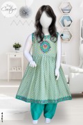 4361 - Girls 3Pcs  Embroidered & Stitched Cotton Frock