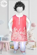 4372 - Baby Girls 2Pcs Embroidered & Stitched CottonMidi Shirt