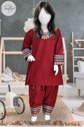 4376 - Girls 3Pcs Cotton Embroidered & Stitched Midi Shirt