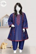 4378 - Girls 3Pcs Embroidered & Stitched Cotton Frock