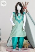 4379 - Girls 3Pcs  Embroidered & Stitched Cotton Midi Shirt