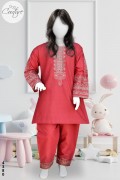 4380 - Girls 3Pcs Embroidered & Stitched Cotton Midi Shirt