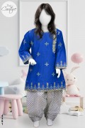 4381 - Girls 3Pcs Embroidered & Stitched Cotton Midi Shirt