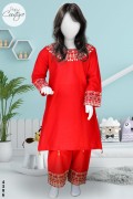 4396 - Girls 3Pcs Embroidered & Stitched Cotton Midi Shirt