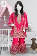 4407 - Girls 3Pcs Embroidered & Stitched Chiffon Sharara