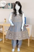 4421 - Girls 3Pcs Embroidered & Stitched Net Frock