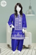 4441 - Girls 3Pcs Embroidered & Stitched Cotton Midi Shirt