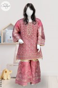 4465 - Girls 3Pcs Embroidered & Stitched  Chiffon Frock