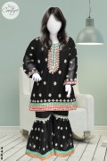 4468 - Girls 3Pcs Embroidered & Stitched Crinkle Chiffon Sharara