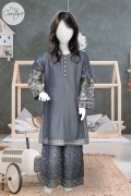 4489 - Girls 3Pcs Embroidered & Stitched Linen Midi Shirt