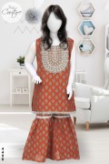 4498 - Girls 3Pcs Embroidered & Stitched Chiffon Sharara