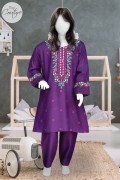 4502 - Girls Embroidered & Stitched Linen Midi Shirt