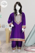 4508 - Girls 3Pcs Embroidered & Stitched Cotail Midi Shirt