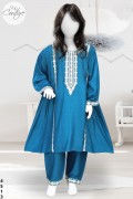 4513 - Girls 3Pcs Embroidered & Stitched Cotail Frock