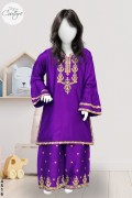 4516 - Girls 3Pcs Embroidered & Stitched Cotail Midi Shirt