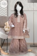 4538 - Girls 3Pcs Embroidered & Stitched Chiffon Sharara