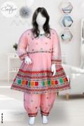 4539 - Girls 3Pcs  Embroidered & Stitched Chiffon Frock