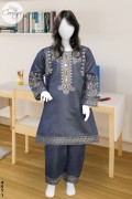 4571 - Girls 3Pcs Embroidered & Stitched Khadar Midi Shirt