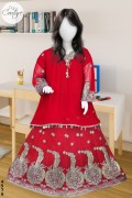 4579 - Girls 3Pcs Embroidered & Stitched Chiffon Lehnga