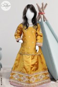 4619 - Girls 3Pcs Embroidered & Stitched Katan Lehnga