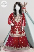 4627 - Girls 3Pcs Embroidered & Stitched Chiffon Lehnga