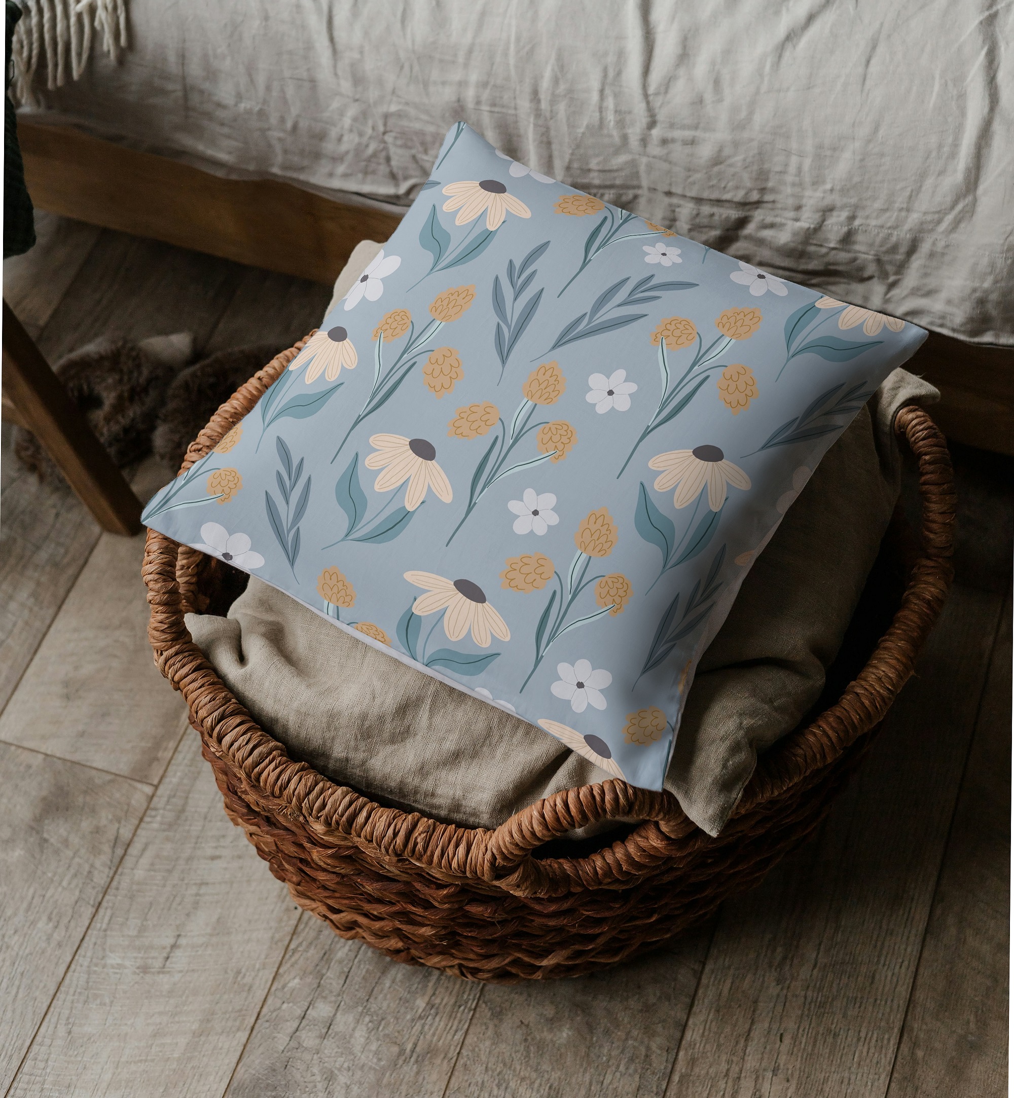 Soft Blue Floral Decorative Cushion