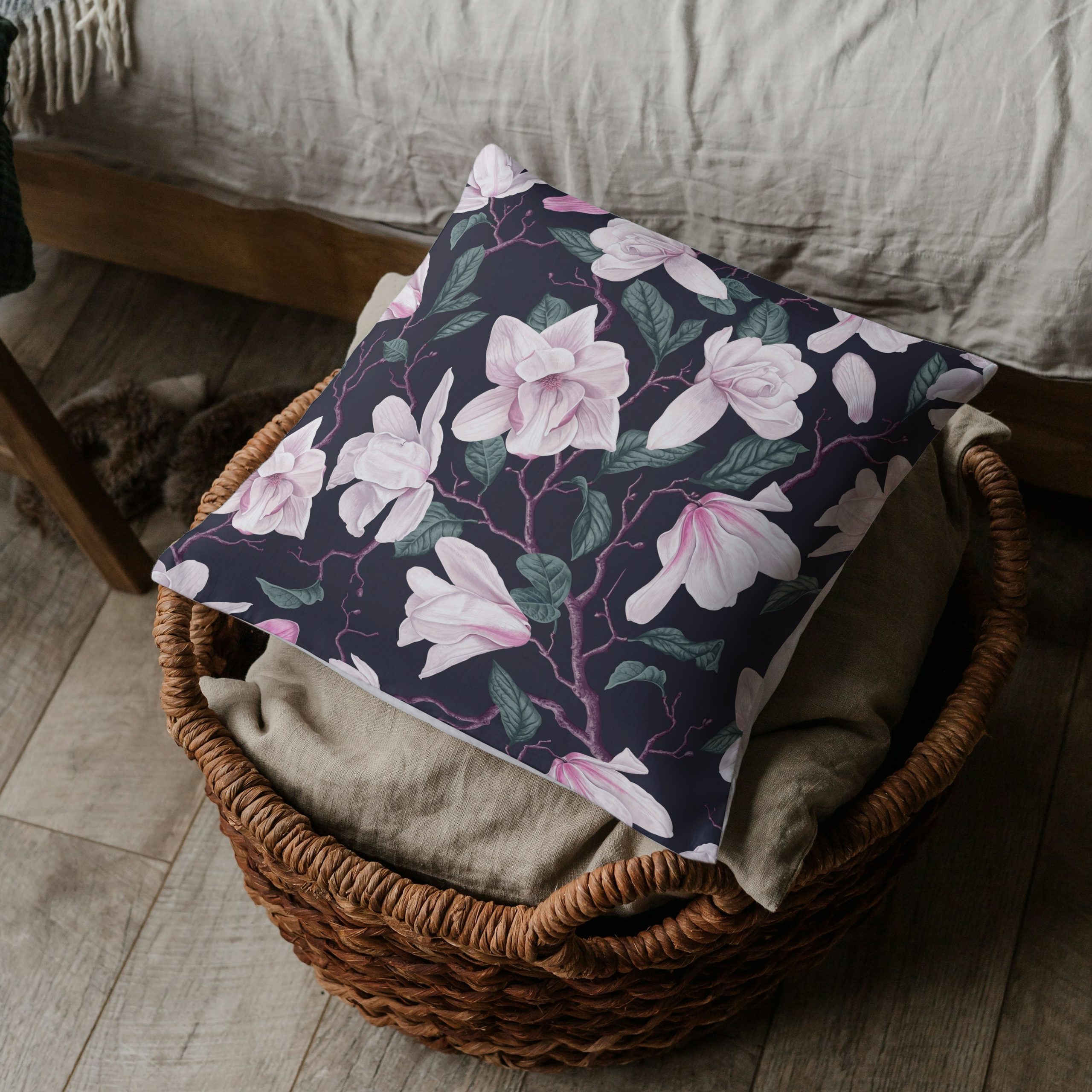 Pink Magnolia Blossom Decorative Cushion