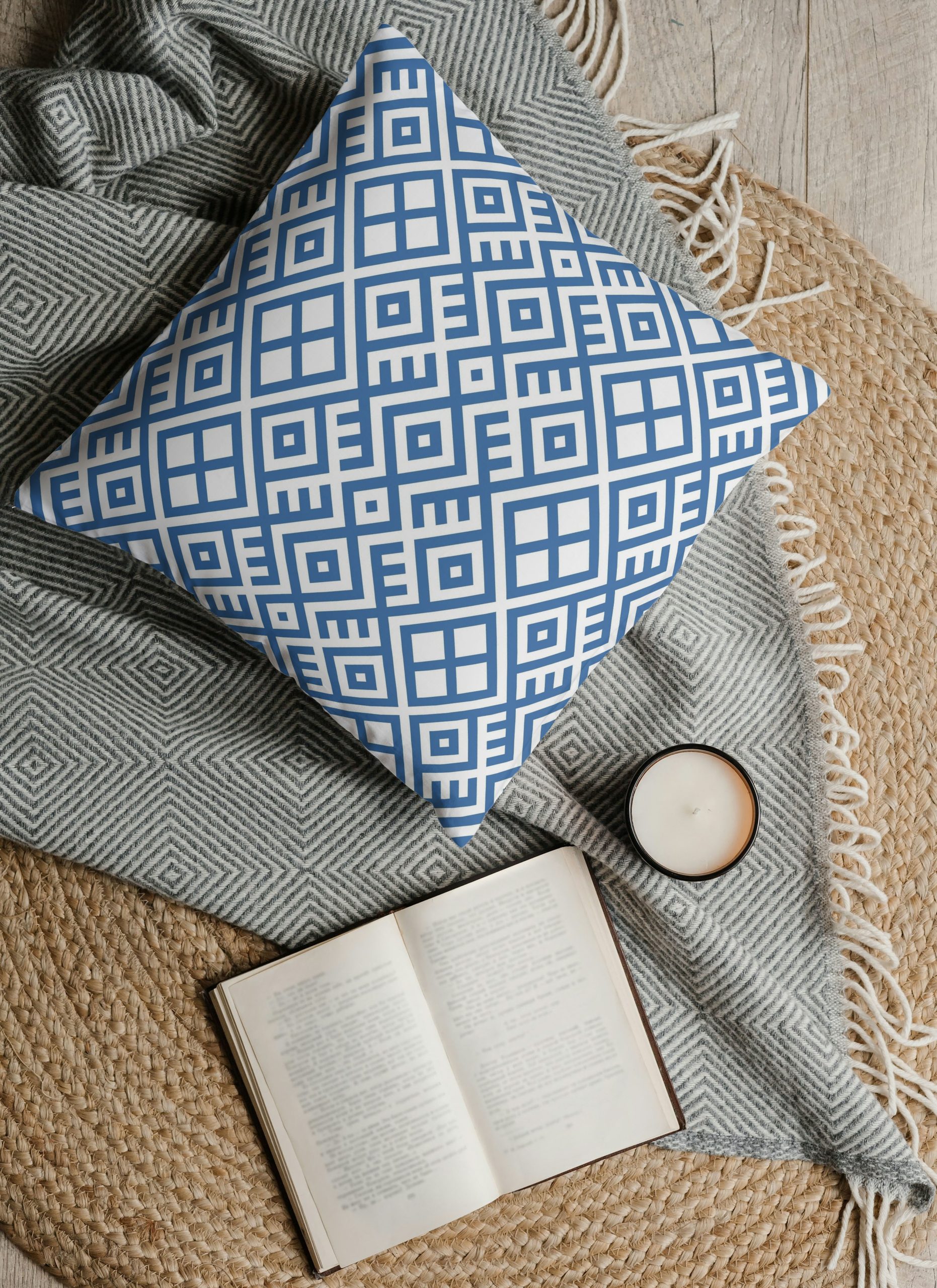 Geometric Blue Pattern Decorative Cushion