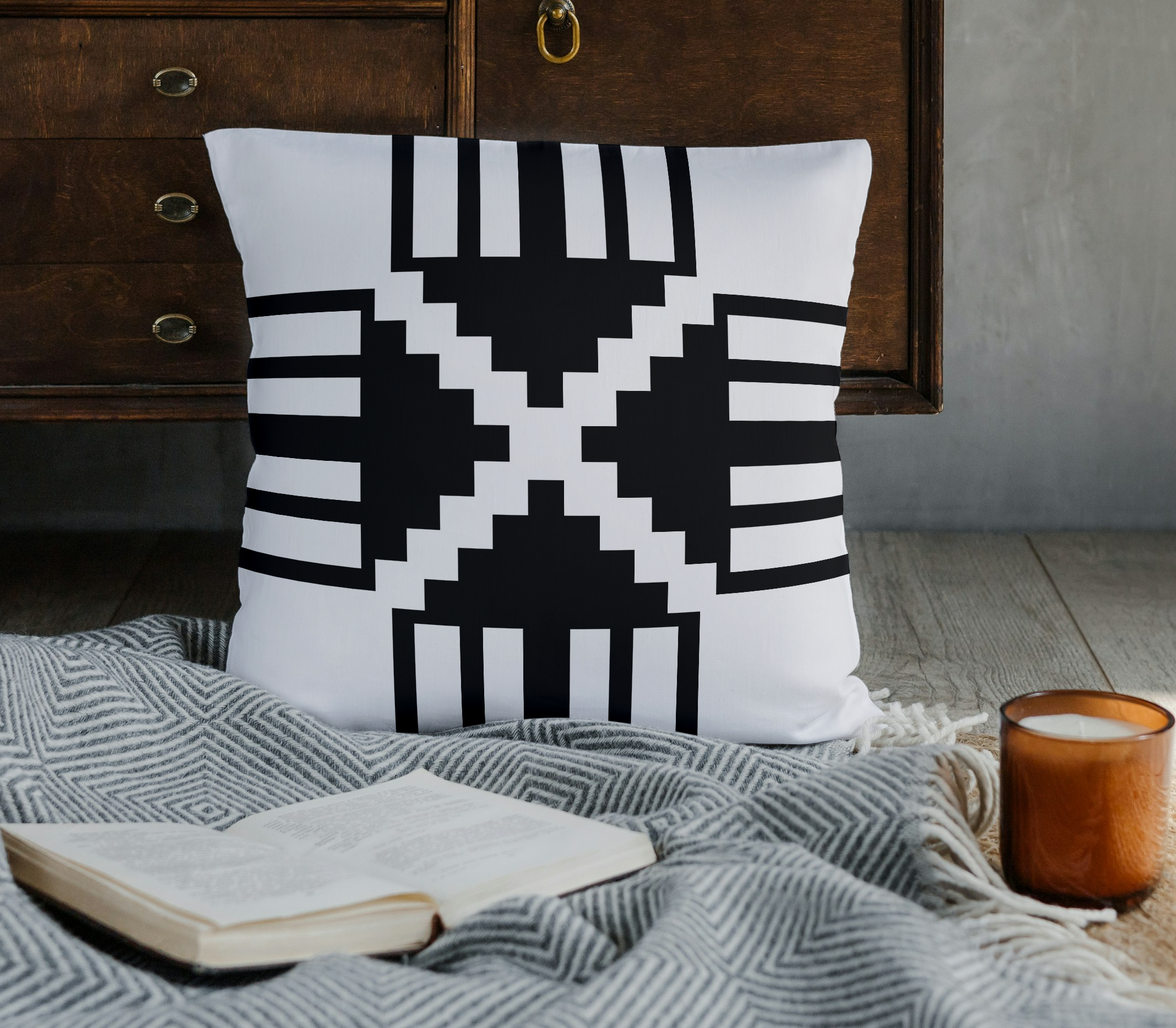 Modern Tribal Black & White Cushion