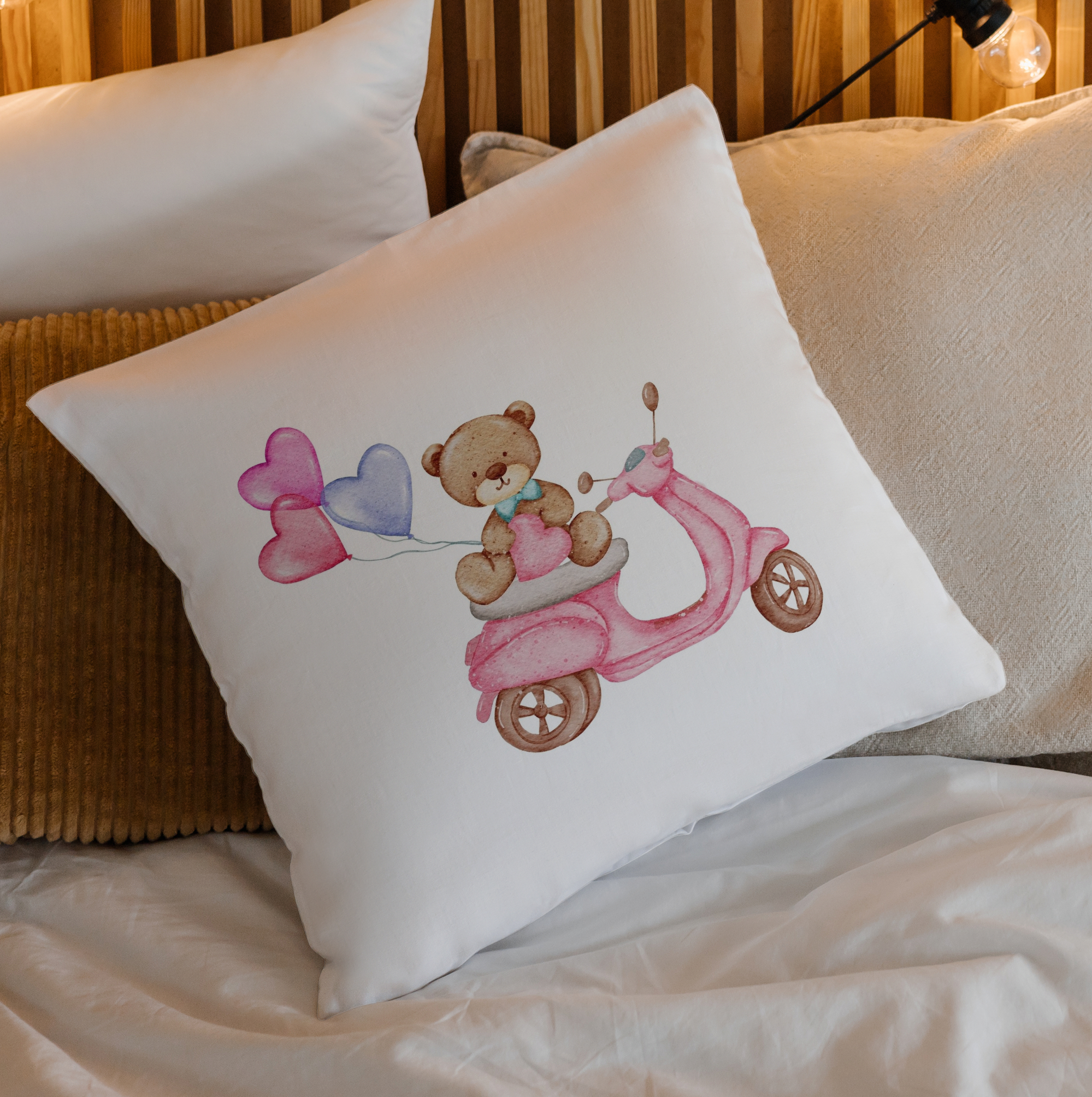 Cute Teddy Bear on Scooter Cushion