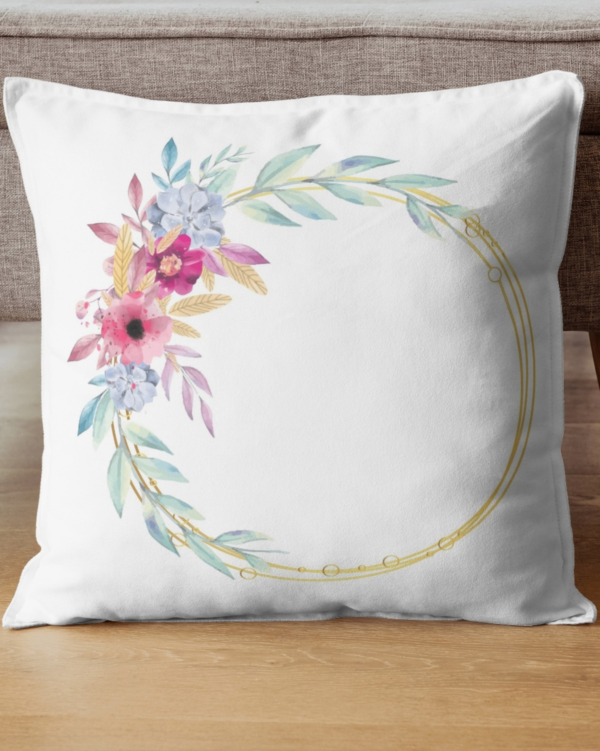 Elegant Floral Wreath Decorative Cushion