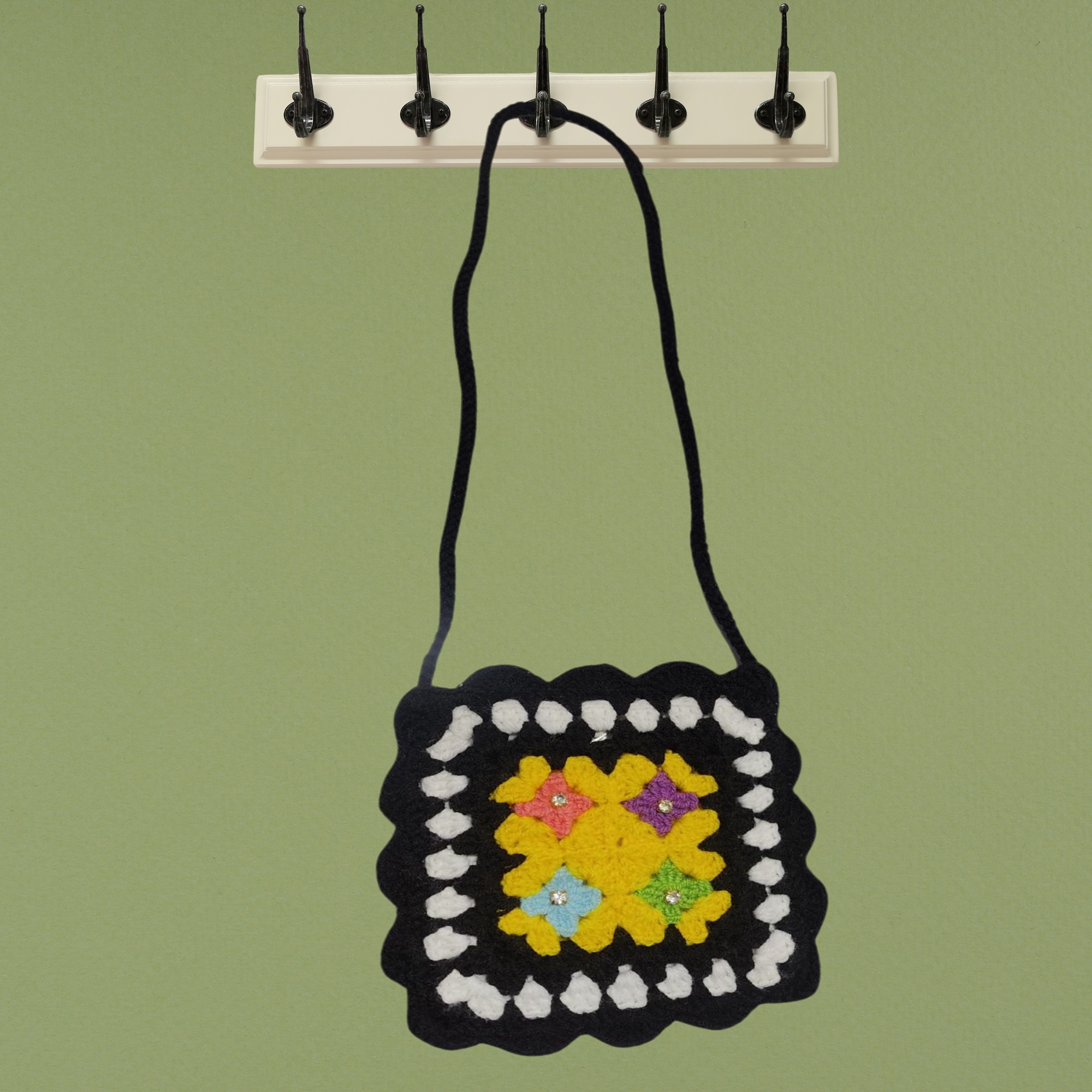 Handmade Crochet Floral Square Bag with Shoulder Strap