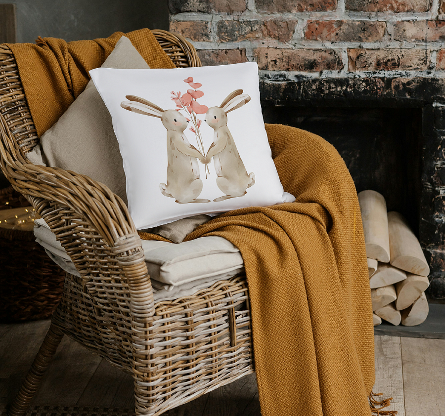 Whimsical Bunny Love Cushion