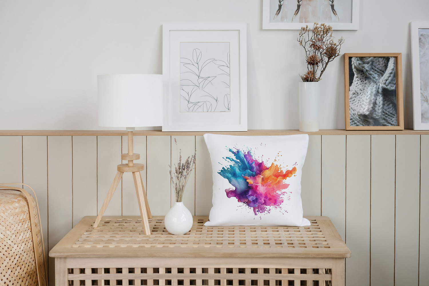 Vibrant Splash: A Burst of Color on a Modern Cushion