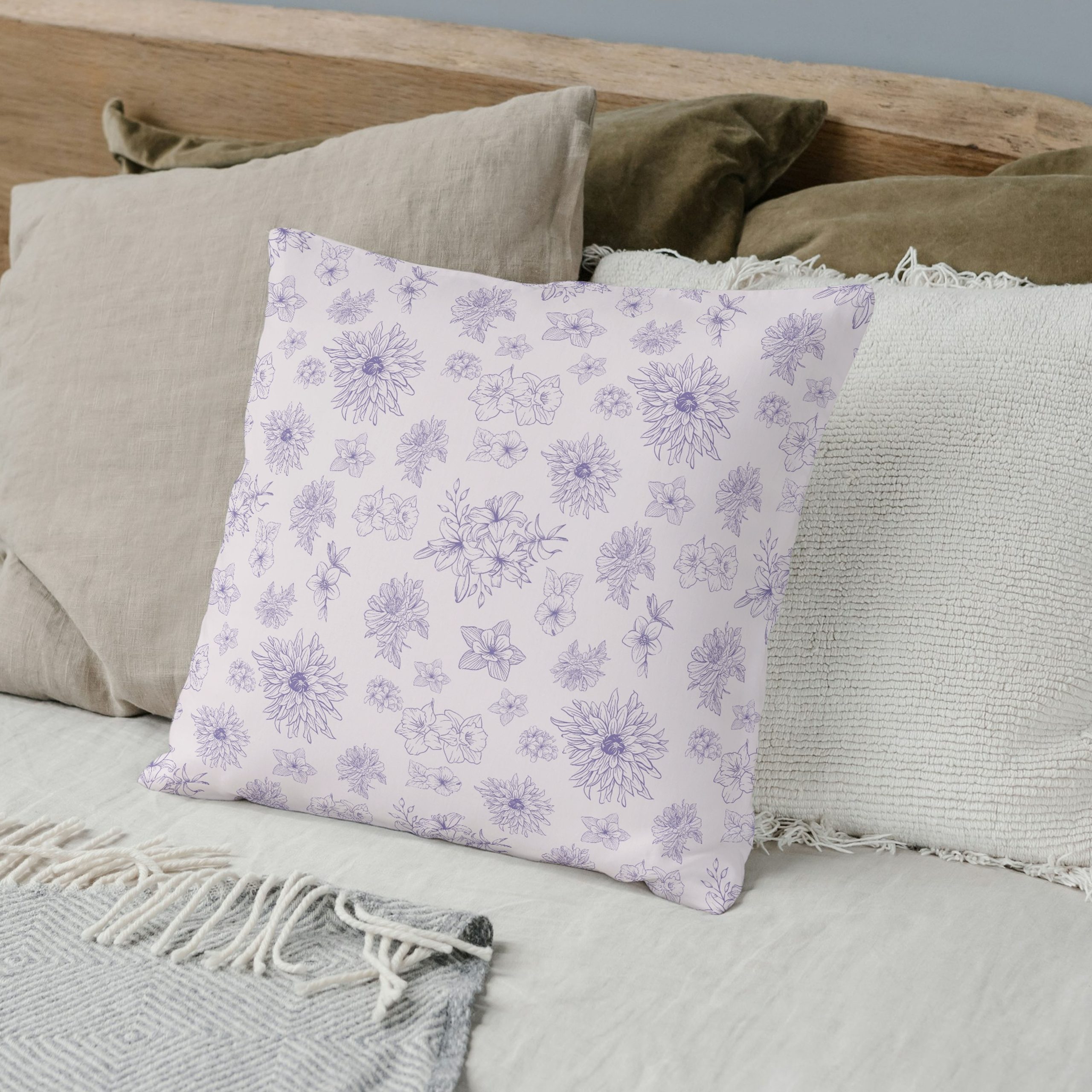 Lilac Floral Sketch Decorative Cushion