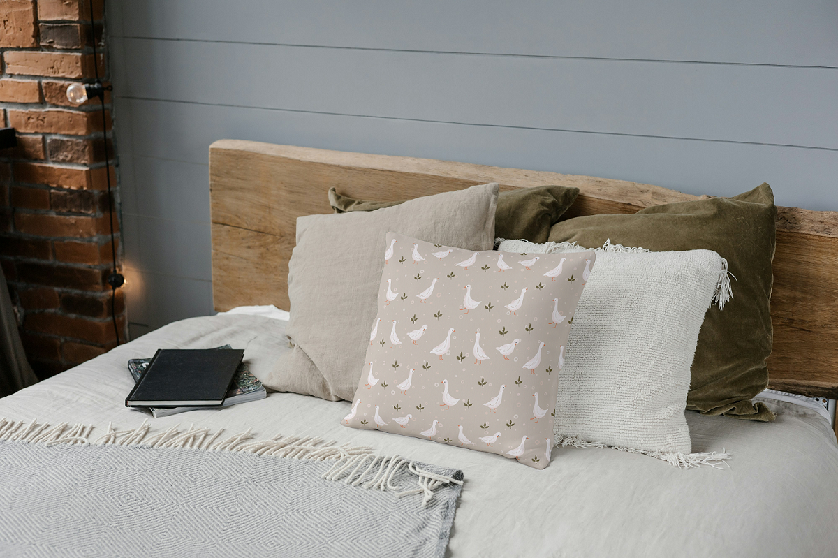 Rustic Charm: A Cozy Cushion with Delicate Bird Patterns
