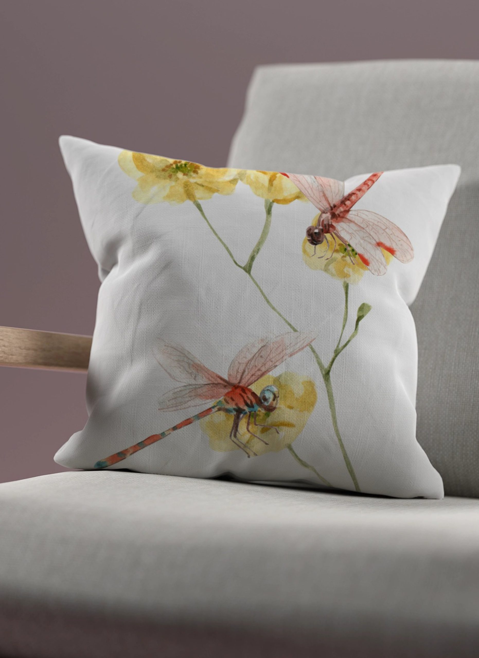 Dragonfly & Floral Watercolor Cushion