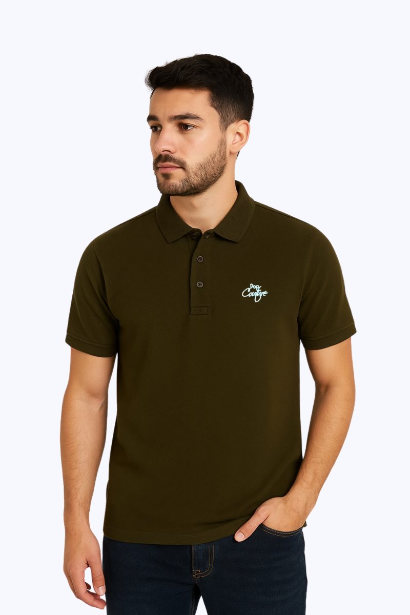 Men's Khaki Casual Polo Shirt with Jacquard Collar – Short Sleeves