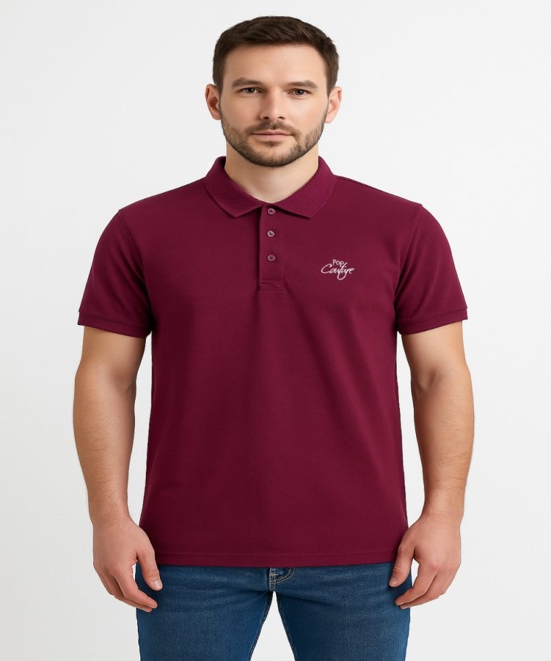 Men’s Maroon Polo Shirt with Jacquard Collar – Short Sleeves