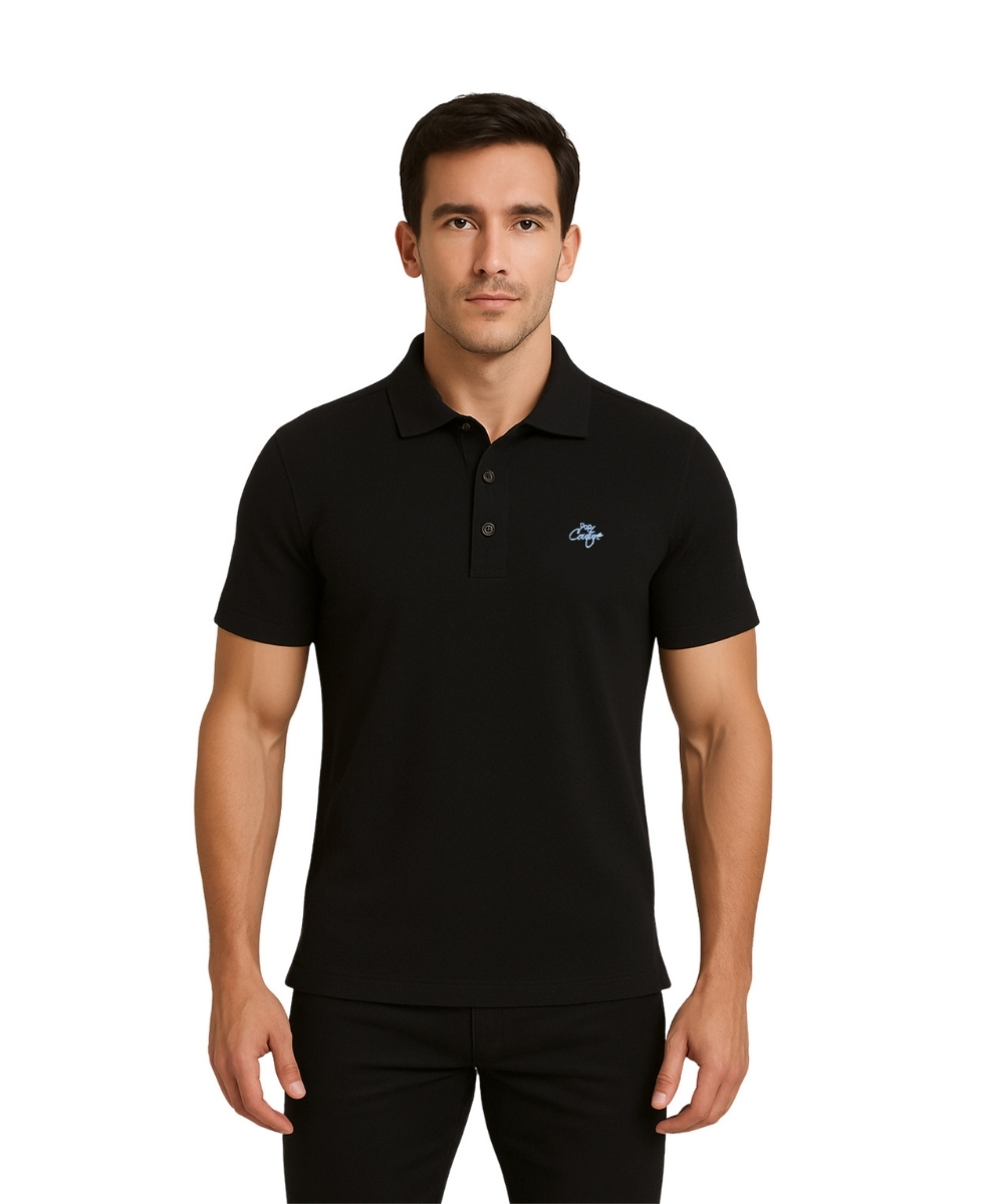Men's Black Casual Polo Shirt with Jacquard Collar – Short Sleeves