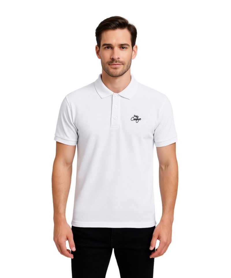 Men’s White Casual Polo Shirt with Jacquard Collar – Short Sleeves