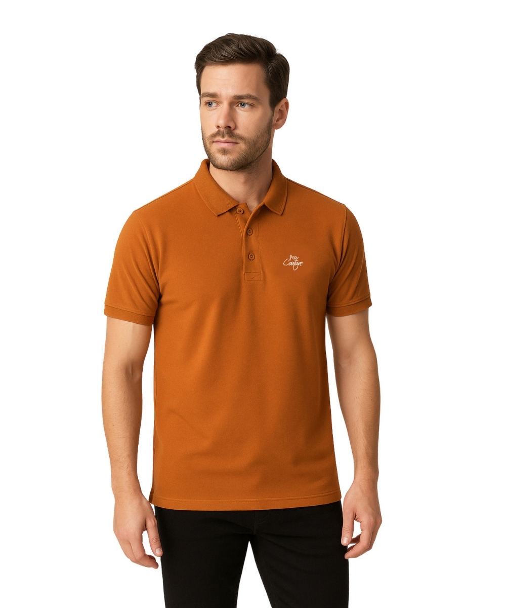Men’s Mustard Casual Polo Shirt with Jacquard Collar – Short Sleeves