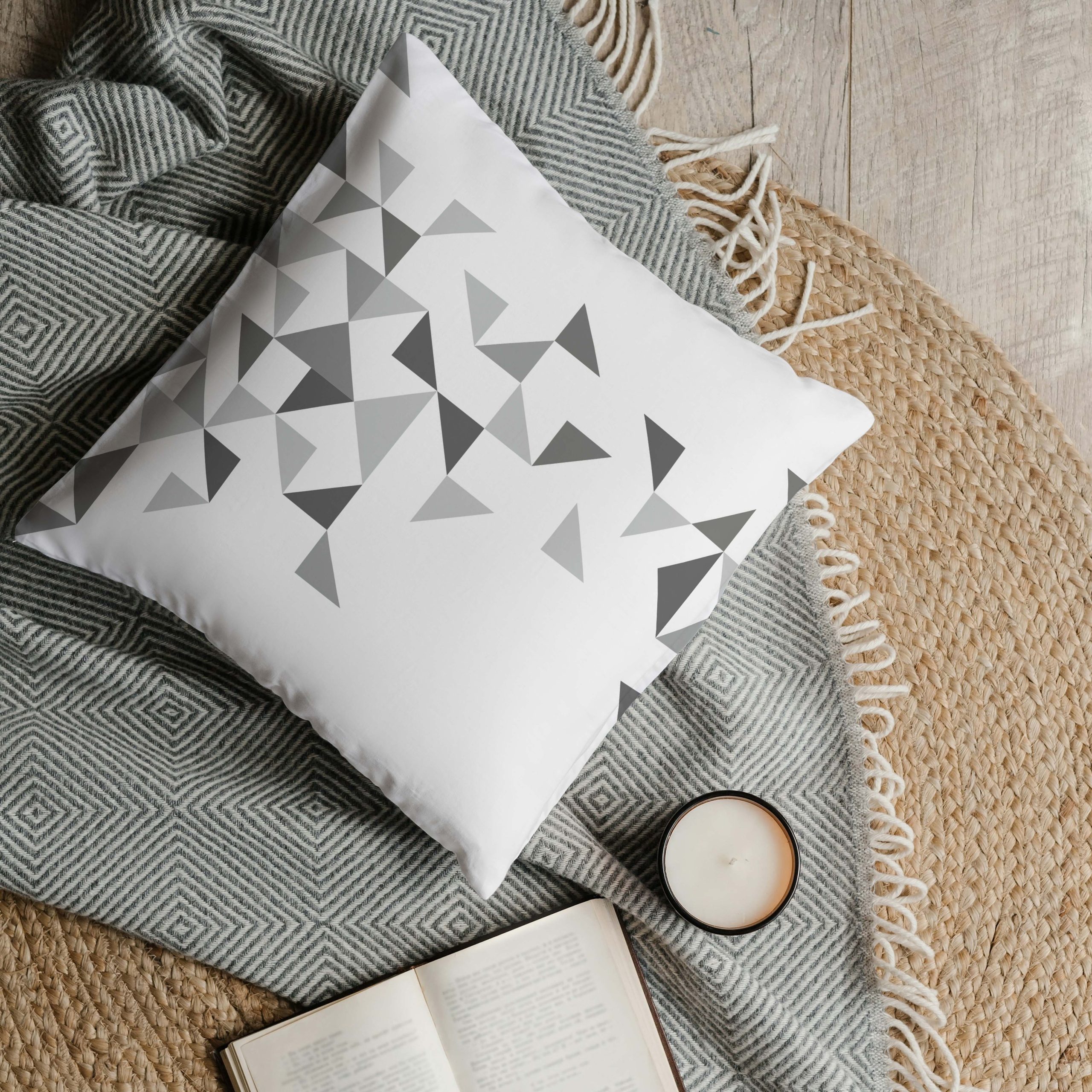 Geometric Triangles Cushion - Modern Monochrome Throw Pillow