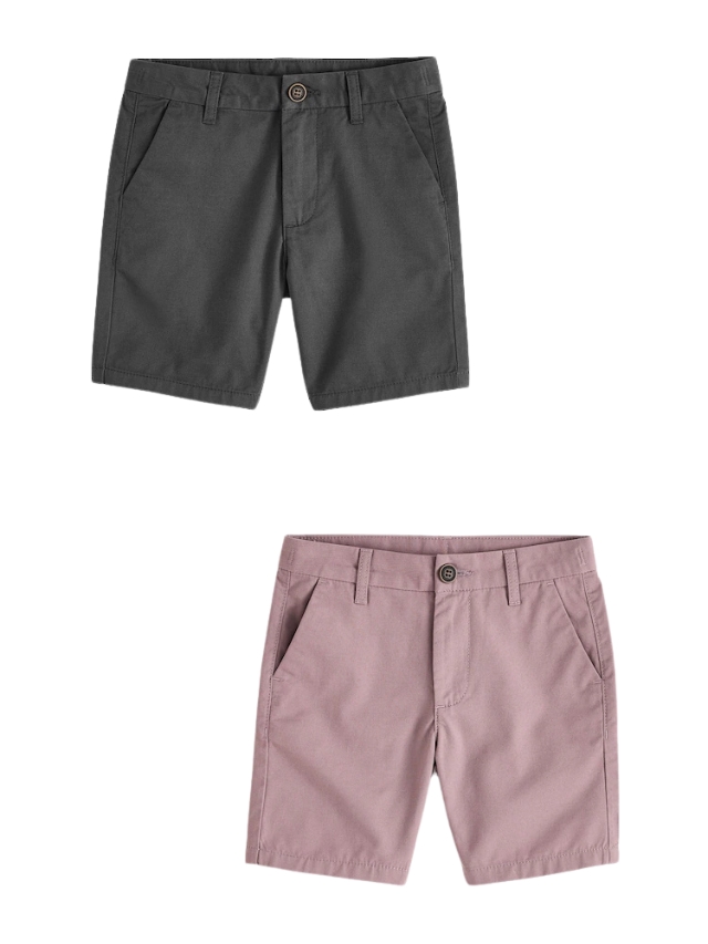 Boys’ 2-Pack Chino Shorts – Charcoal & Pink Cotton Essentials by Pop Couture