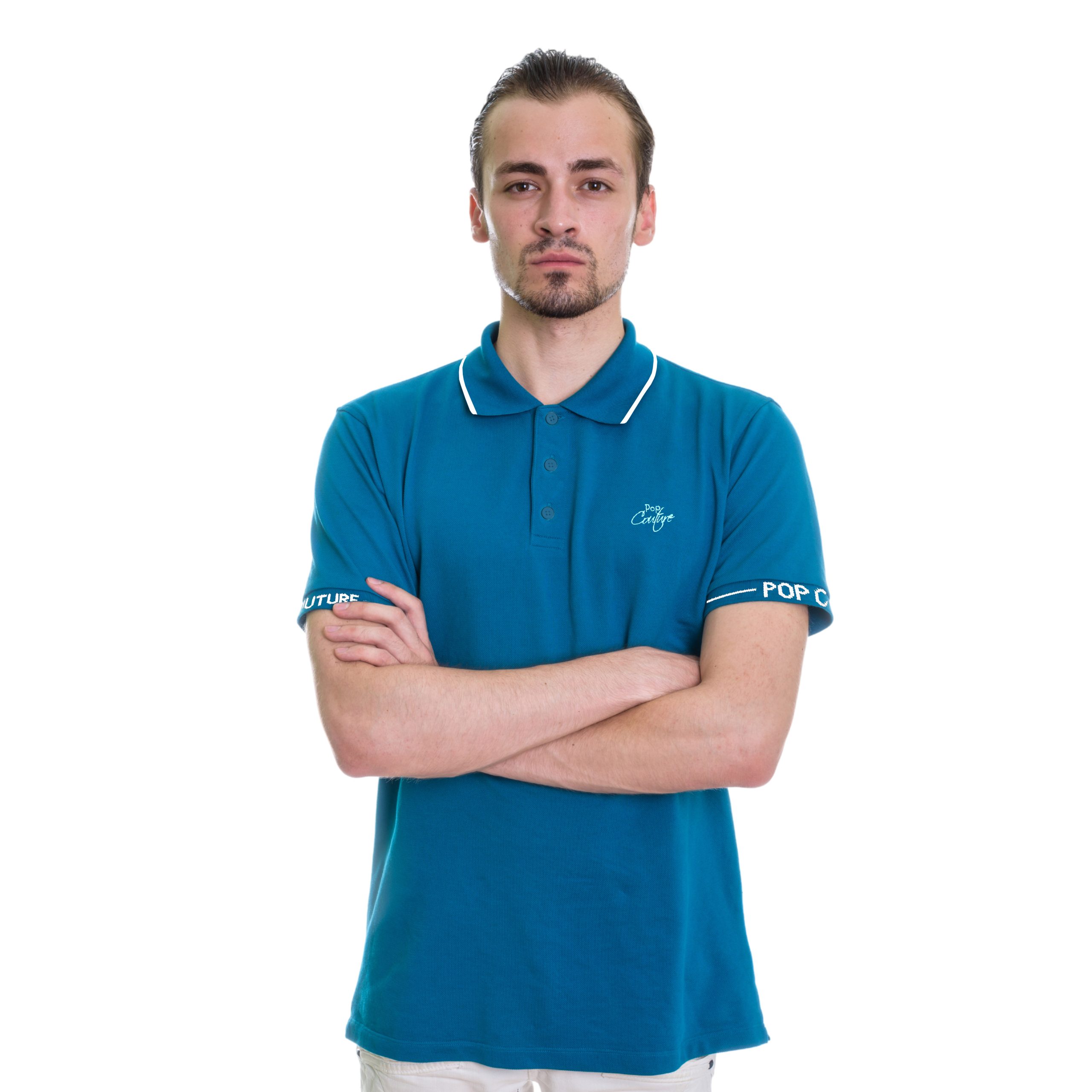 Men’s Zinc Casual Single Stripe Polo Shirt with Jacquard Collar – Short Sleeves