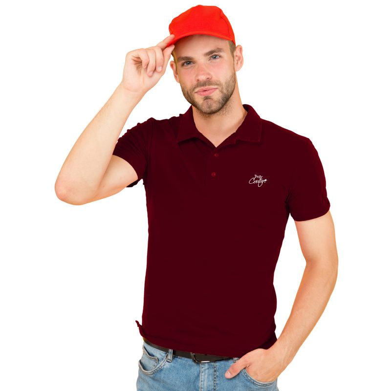Men’s Maroon Polo Shirt with Jacquard Collar – Short Sleeves