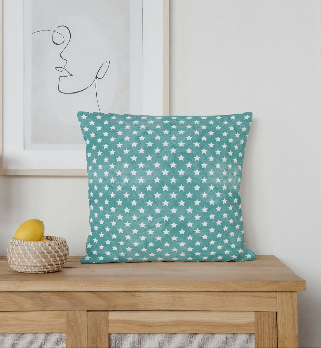 Teal Starry Cushion: Playful & Bright Accent Pillow