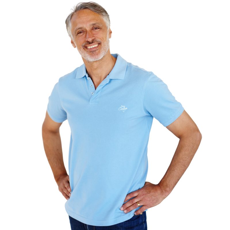 Men’s Sky Blue Casual Polo Shirt with Jacquard Collar – Short Sleeves