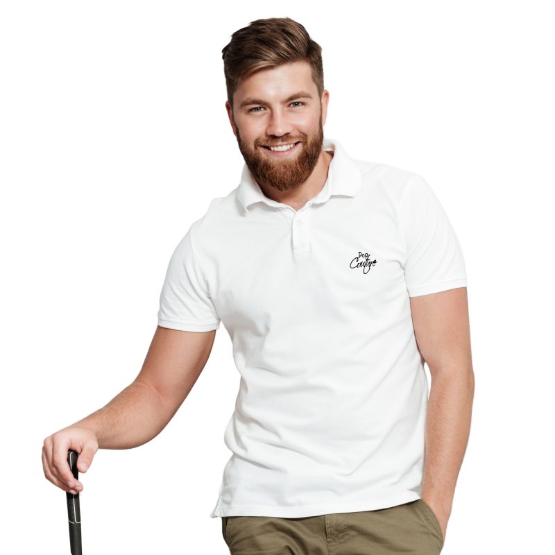 Men’s White Casual Polo Shirt with Jacquard Collar – Short Sleeves