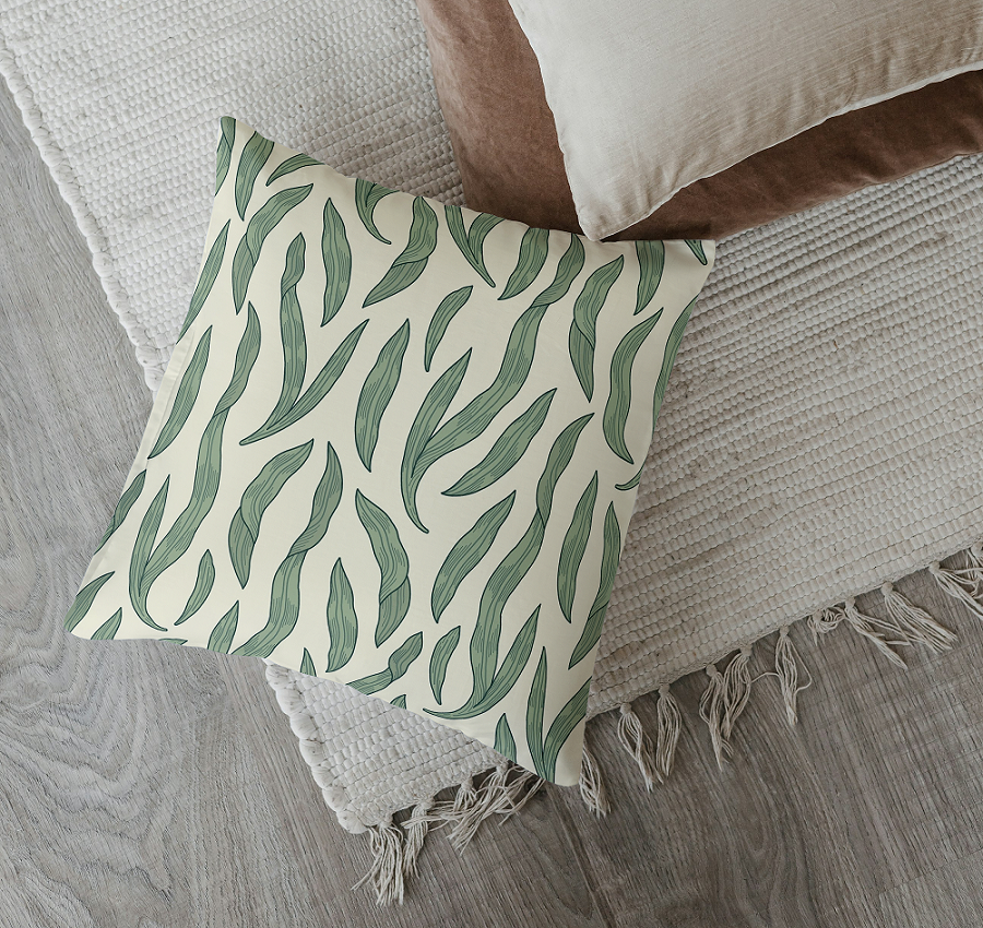 Botanical Green Leaf Print Cushion - Modern Nature-Inspired Throw Pillow